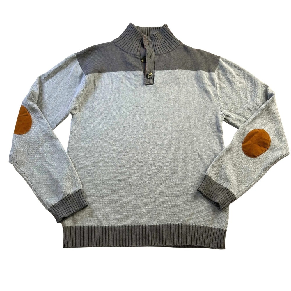 Gioberti Boys Gray Color Block Knit Sweater Elbow Patches Size 16 SW-894 NWT